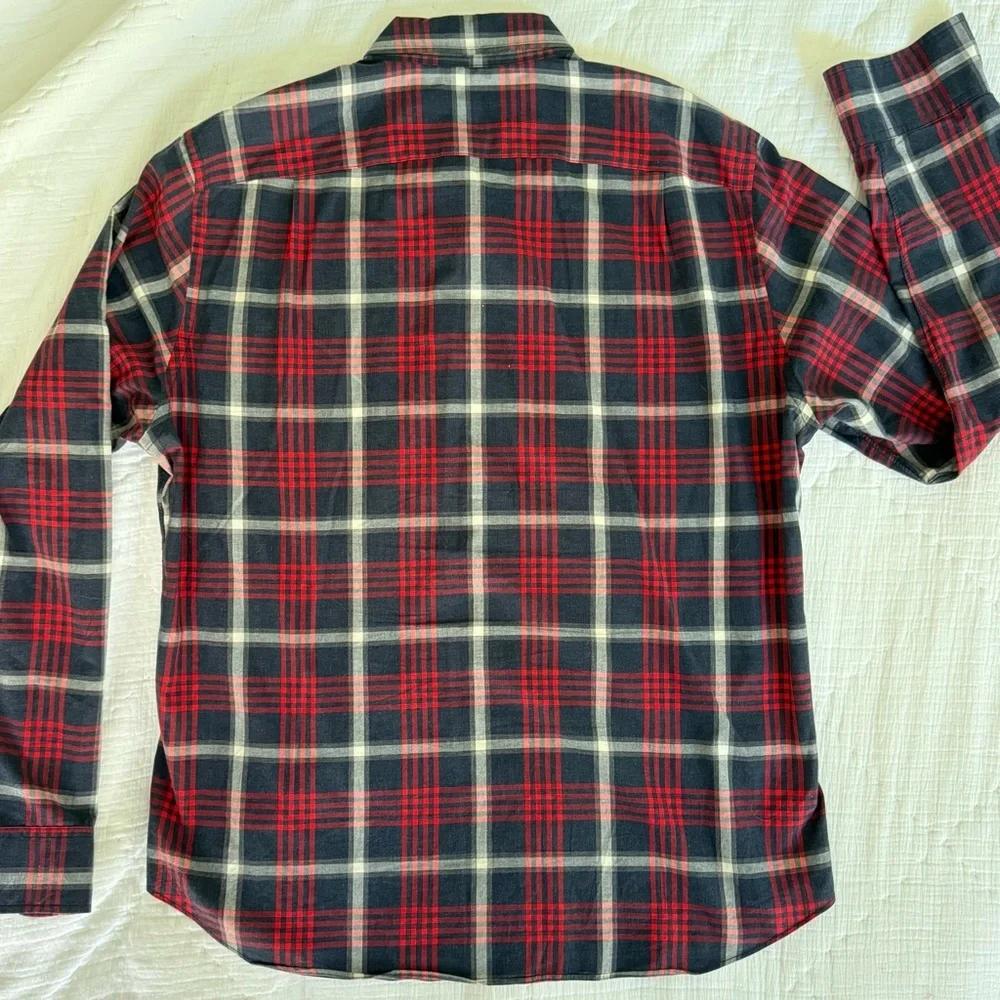 J.Crew Men's L Tartan Plaid Button Down Shirt Red Navy Cotton Holiday 2012